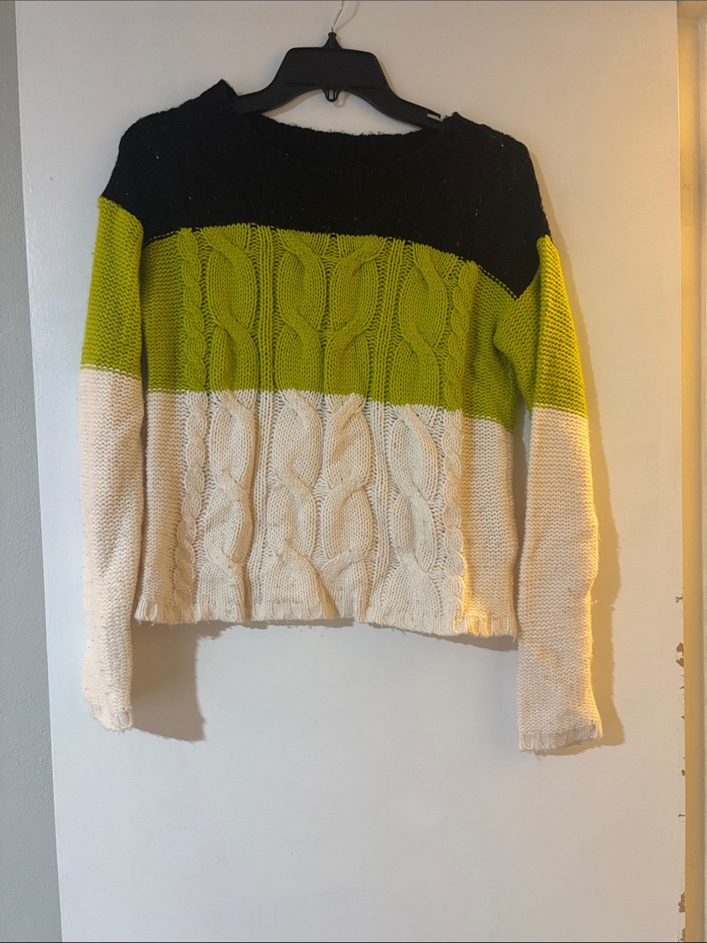 Say What? Colorblock Cable Knit Sweater - Black, Olive, Cream